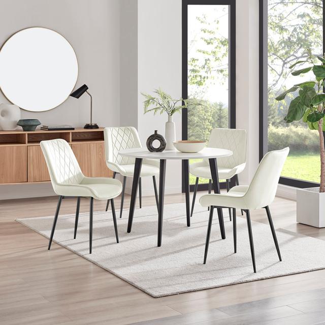 Bulkley Oak Effect Round Dining Table & 4 Luxury Velvet Dining Chairs - Melamine Scratch Resist Top Furniture Box Table Colour: Oak/Black, Chair Colou on Productcaster.