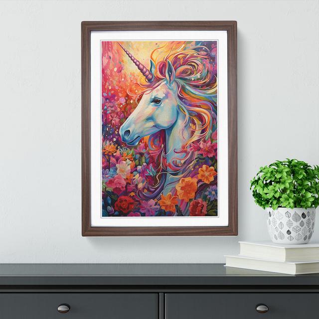 XYZ-FRM-V1223-6339 Unicorn Expressionism - Single Picture Frame Print on Wood Big Box Art Size: 64cm H x 46cm W x 2cm D, Frame Colour: Walnut on Productcaster.