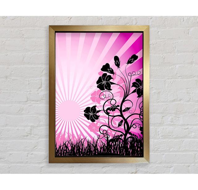 Black Flowers Pink Sunrays - Single Picture Frame Art Prints Rosalind Wheeler Size: 118.9cm H x 84.1cm W x 3.4cm D on Productcaster.