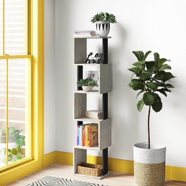 Chane Wall-Mounted Bookcase with 5 Shelves | Modern Storage Unit for Home or Office Zipcode Design Colour: White/Anthracite on Productcaster.