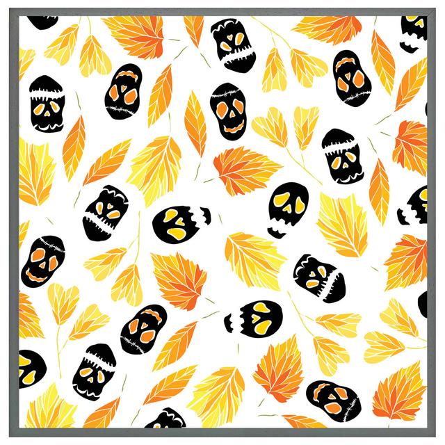 Huguley Autumn Leaves And Halloween Skulls - Single Picture Frame Print ClassicLiving Size: 41cm H x 41cm W, Format: Grey Framed on Productcaster.