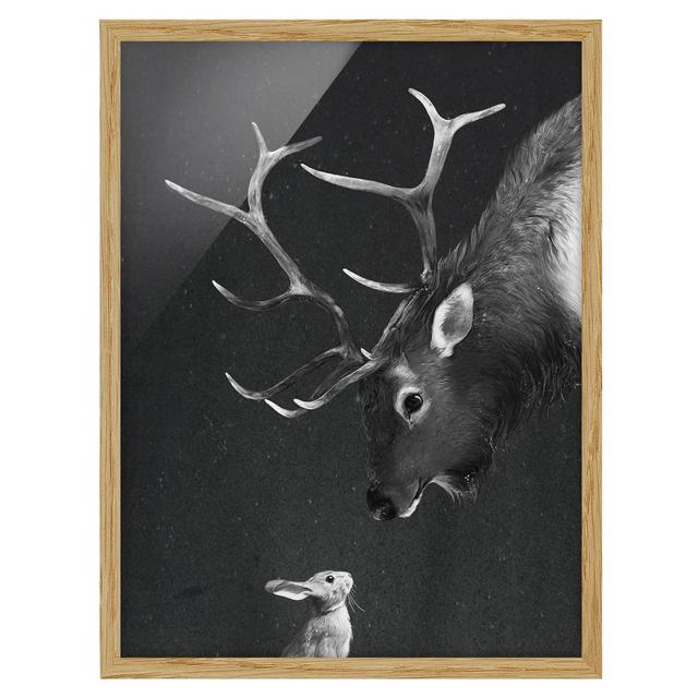 Illustration Deer and Hare Black and White - Picture Frame Graphic Art Ebern Designs Size: 100cm H x 70cm W x 2cm D, Frame Option: Brown Framed on Productcaster.