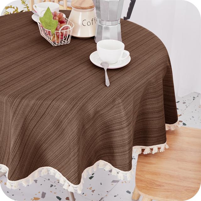 Round Tablecloths Faux Linen Wipable Home Decorative Water Resistant Table Cover 140cm (55in) Langley Street Colour: Brown on Productcaster.