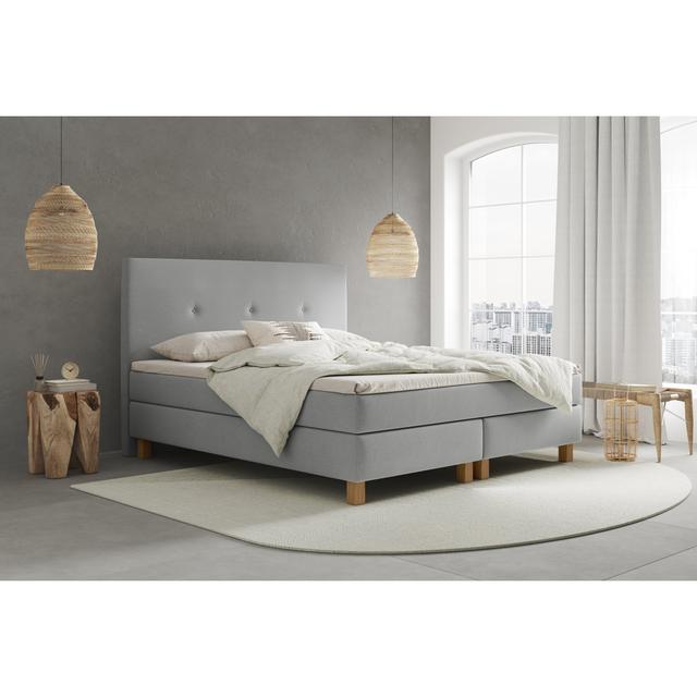 Echtes Boxspringbett Houghton mit Kaltschaum Topper ModernMoments Farbe: Hellgrau, Härtegrad der Matratze: H2 - bis ca. 75 kg, Liegefläche: 90 × 200 c on Productcaster.