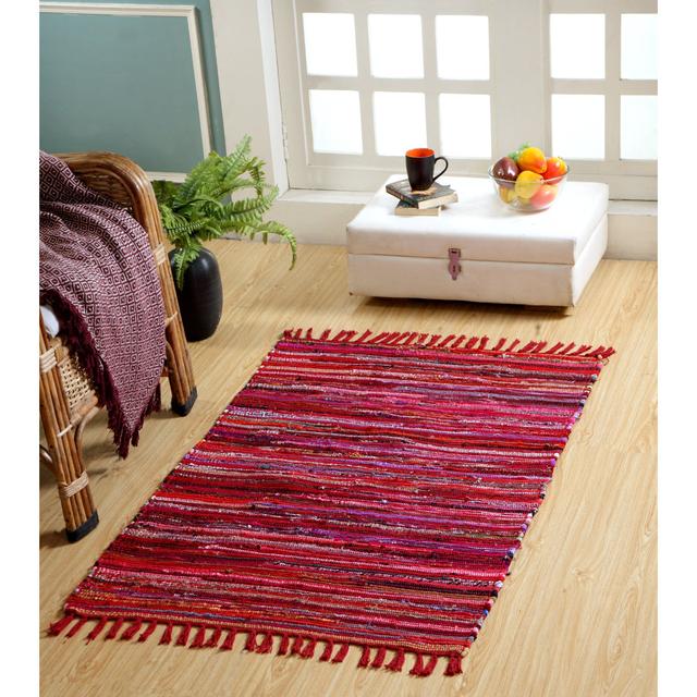 Festival Recycled Cotton Blend Rag Rug In Varied Colourways World Menagerie Rug Size: Rectangle 90 x 150cm on Productcaster.