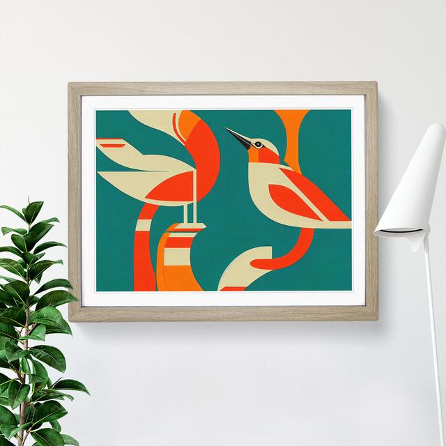 Kingfisher Bird Deco Abstract - Picture Frame Graphic Art Metro Lane Size: 25cm H x 34cm W x 2cm D, Frame Colour: Oak on Productcaster.