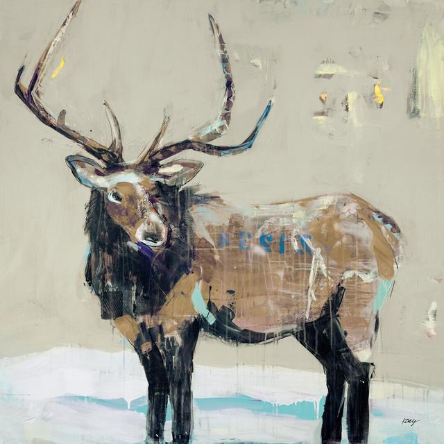 Winter Elk Neutral by Kellie Day - Wrapped Canvas Painting Union Rustic Size: 76cm H x 76cm W on Productcaster.