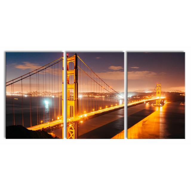 Golden Gate Bridge Bei Nacht - 3 Piece Wrapped Canvas Print East Urban Home Size: 120cm H x 240cm W on Productcaster.