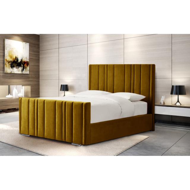 Amalberga Upholstered Bed Ivy Bronx Colour: Turmeric, Size: Single (3') on Productcaster.