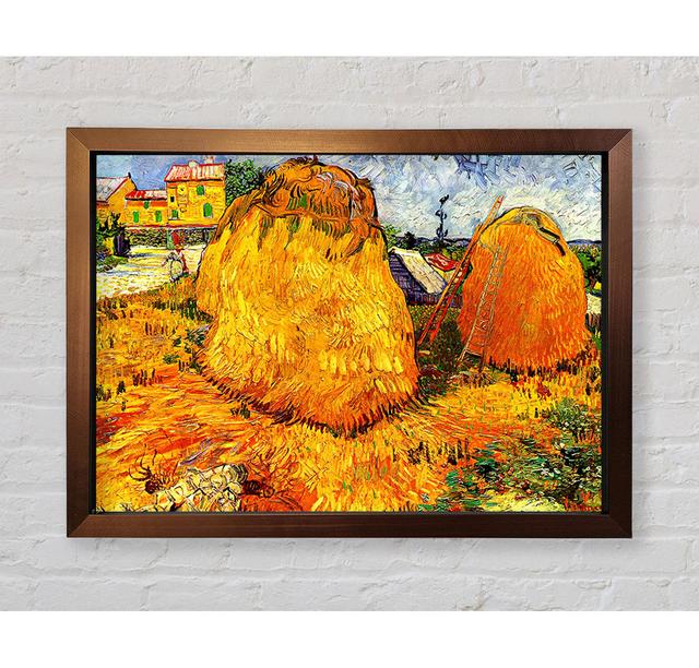 Van Gogh Heuhaufen in der Provence - Druck Sommerallee Größe: 42 cm H x 59,7 cm B x 3,4 cm T, Format: Poster mit silberfarbenem Rahmen on Productcaster.