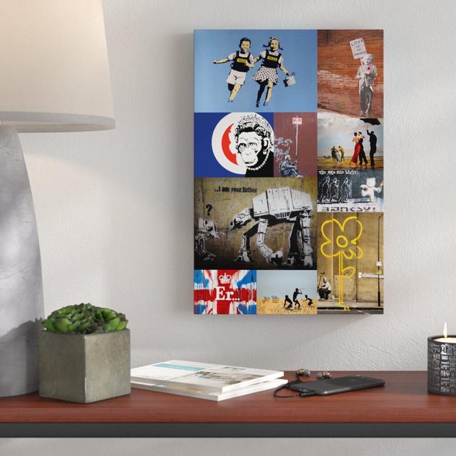 Banksy Colour Collage by Banksy - Wrapped Canvas Graphic Art Print East Urban Home Size: 46 cm H x 30 cm W x 4 cm D on Productcaster.