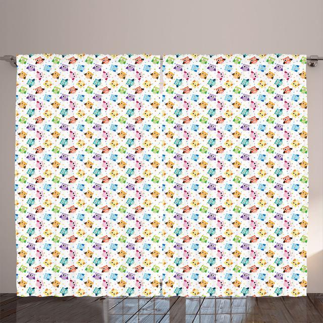 Rustic curtain, signs and dots, multi -colored East Urban Home on Productcaster.