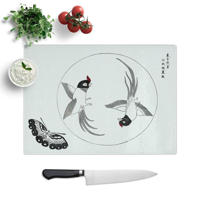 Tempered Glass Two Birds and Butterfly by Taguchi Tomoki Chopping Board East Urban Home Size: 28.5 cm W x 20 cm L on Productcaster.