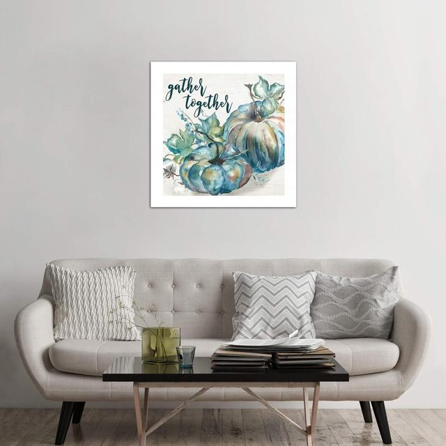 Blue Watercolor Harvest Square Gather Together - Wrapped Canvas Print The Seasonal Aisle Size: 93.98cm H x 93.98cm W x 3.81cm D on Productcaster.