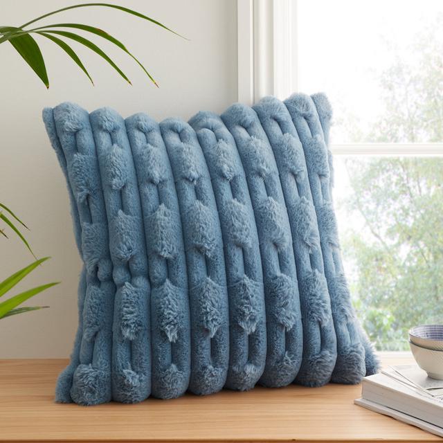 Carved Faux Fur Cushion Cover Bianca Cotton Fill Material: Polyester, Colour: Blue on Productcaster.