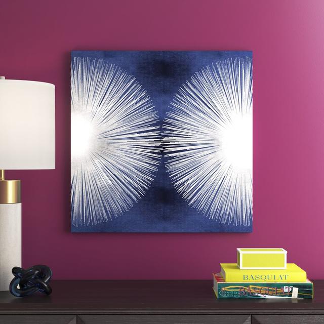 Silver Sunburst on Blue II by Abby Young - Graphic Art Print on Canvas Latitude Run Size: 66.04cm H x 66.04cm W x 3.81cm D, Frame Option: Wrapped Canv on Productcaster.