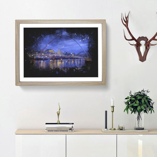 Millennium Bridge In Newcastle Paint Splash - Picture Frame Graphic Art Print East Urban Home Size: 62cm H x 87cm W x 2cm D, Frame Option: Oak Framed on Productcaster.