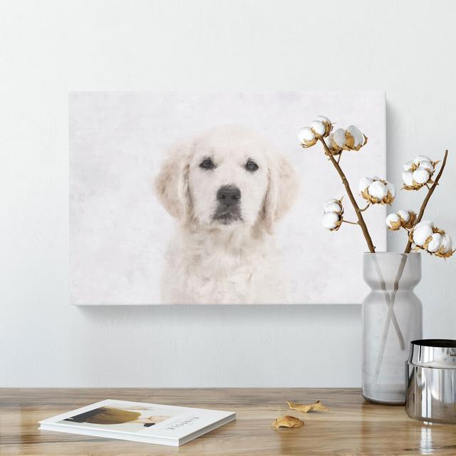 Golden Retriever Puppy Painting - Wrapped Canvas Graphic Art East Urban Home Size: 60cm H x 91cm W x 3cm D on Productcaster.