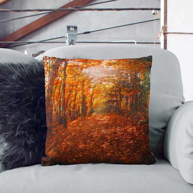 Autumn Forest Pathway In Abstract Square Throw Cushion East Urban Home Size: 40 x 40 cm on Productcaster.