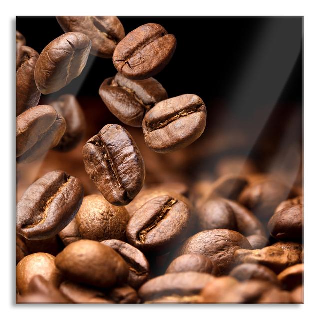 Close - up of Falling Coffee Beans - Unframed Photograph on Glass Brayden Studio Size: 70cm H x 70cm W x 0.4cm D on Productcaster.