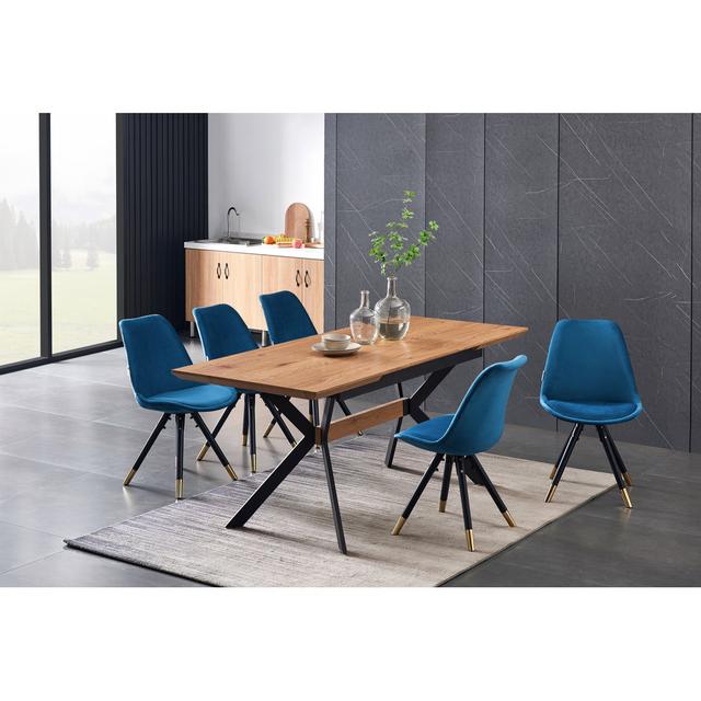 Gwenael Extendable Dining Set Fairmont Park Colour (Table Base): Black, Colour (Chair): Blue, Colour (Table Top): Oak on Productcaster.