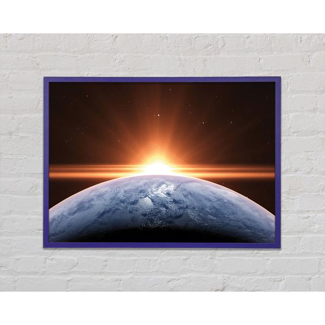 Sun Peering over the Earth Brayden Studio Size: 29.7cm H x 42cm W x 2cm D, Format: Purple Framed Paper on Productcaster.