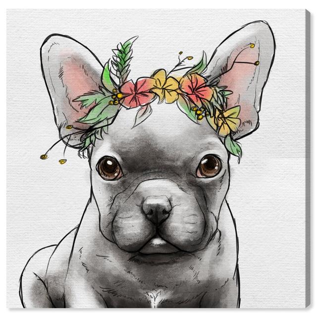 'Floral Crown Frenchie II' Watercolour Painting Print on Canvas Oliver Gal Size: 76.2cm H x 76.2cm W on Productcaster.