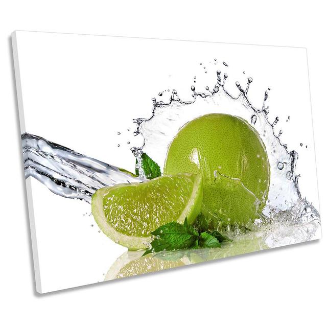 Lime Citrus Fruit Splash Kitchen - Wrapped Canvas Print Ebern Designs Size: 40.6cm H x 61cm W x 2cm D on Productcaster.