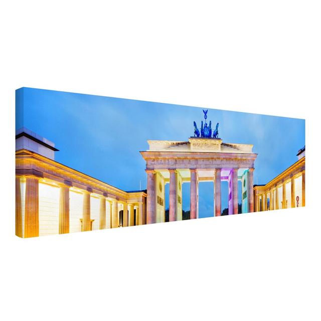 Illuminated Brandenburg Gate - Wrapped Canvas Graphic Art Print East Urban Home Size: 120cm L x 40cm W on Productcaster.