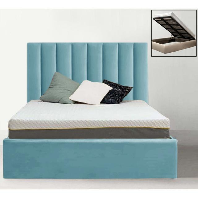 Mahida Upholstered Storage Bed Ebern Designs Size: Double (4'6), Colour: Sky Blue on Productcaster.