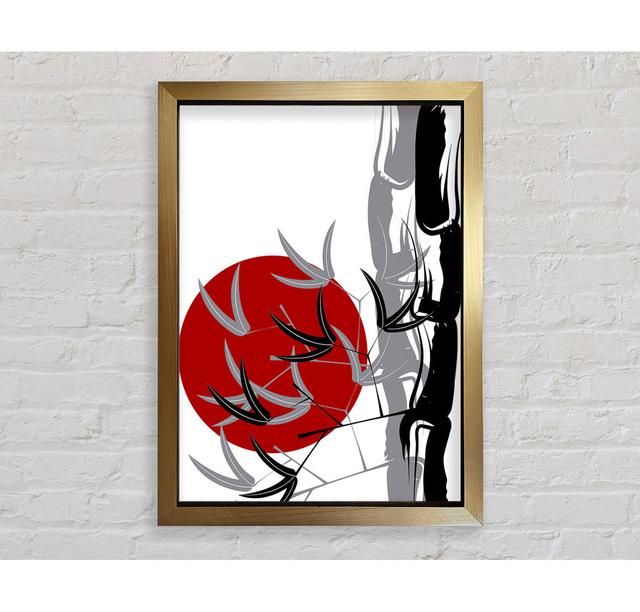 Bamboo Leaves In The Red Sun - Single Picture Frame Print Ophelia & Co. Size: 118.9cm H x 84.1cm W x 3.4cm D, Format: Gold Framed Paper on Productcaster.