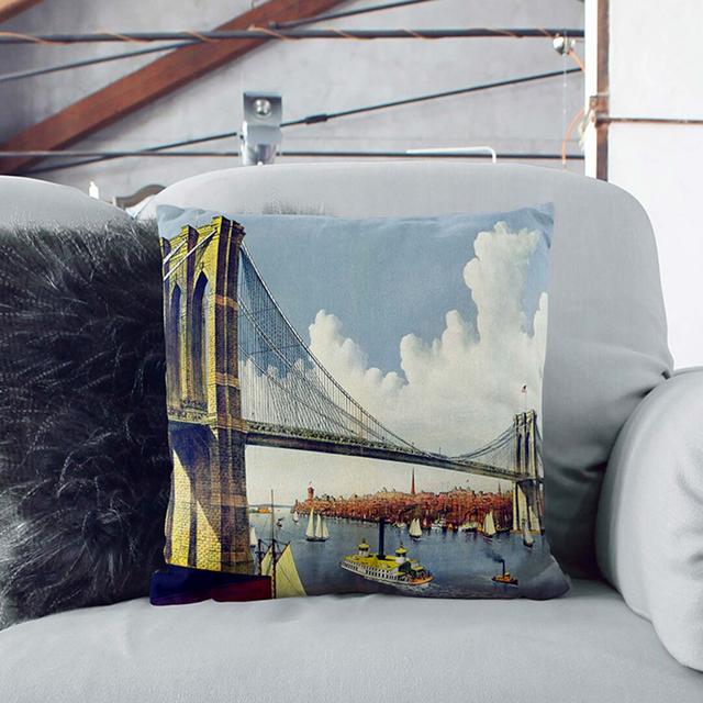 Illustration of Brooklyn Bridge Cushion with Filling East Urban Home Size: 40cm H x 40cm W x 15cm D, Backing Colour: Black on Productcaster.