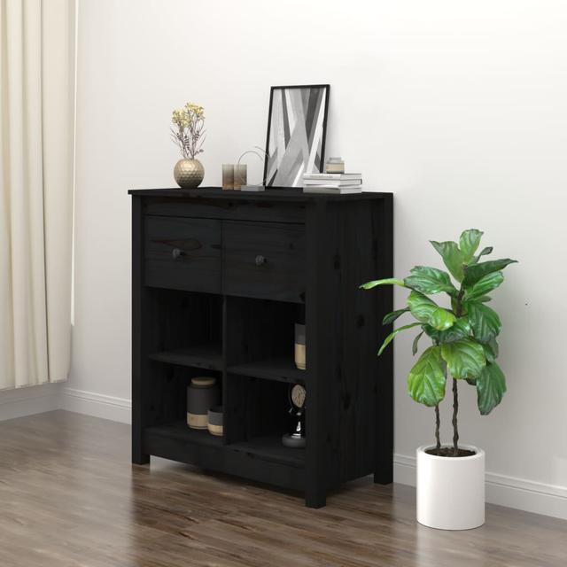 Jarelly 70 Cm Wide 2 Drawer Pine Solid Wood Sideboard 17 Stories Colour: Black on Productcaster.