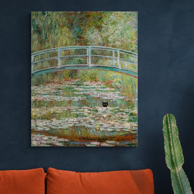 Bridge Over A Pond Of Water Lilies With Black Cat by Claude Monet - Wrapped Canvas Art Prints ClassicLiving Size: 81cm H x 61cm W on Productcaster.