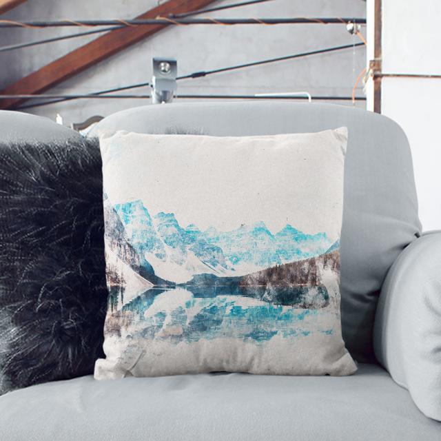 Mountains and Forest by Lake Moraine Watercolour Cushion with Filling East Urban Home Size: 55cm H x 55cm W x 20cm D, Backing Colour: Stone on Productcaster.