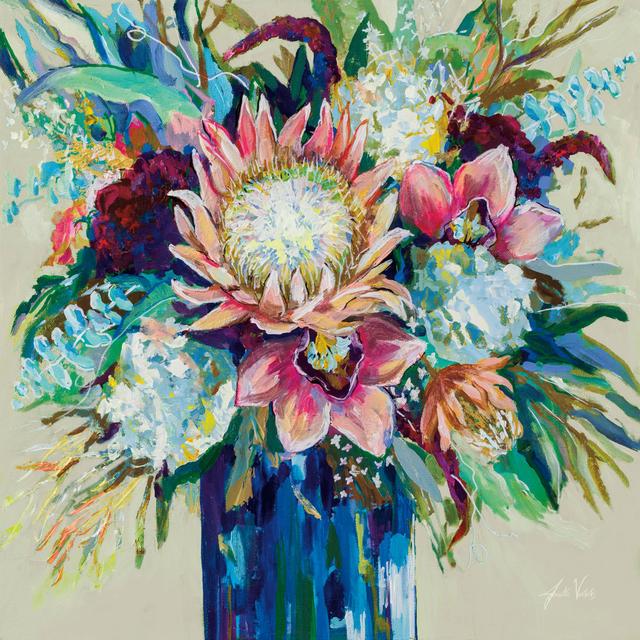 Marias Bouquet on Warm Grey by Jeanette Vertentes - Wrapped Canvas Painting Marlow Home Co. Size: 76cm H x 76cm W x 3.8cm D on Productcaster.