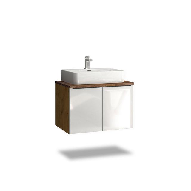 Alvamedina 796mm Bathroom Vanity with Basin Latitude Run Finish: Vintage Navy/Oak/High -Gloss Alpine White on Productcaster.