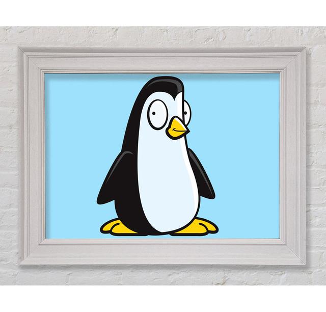 Funny Penguin White Framed Print - Single Picture Frame Print on Canvas Harriet Bee Format: Black Framed Paper, Colour: Baby Blue, Size: 100cm H x 141 on Productcaster.