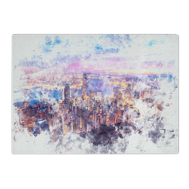 Tempered Glass Hong Kong Skyline at Sunset Chopping Board East Urban Home Size: 28.5 cm x 39 cm on Productcaster.