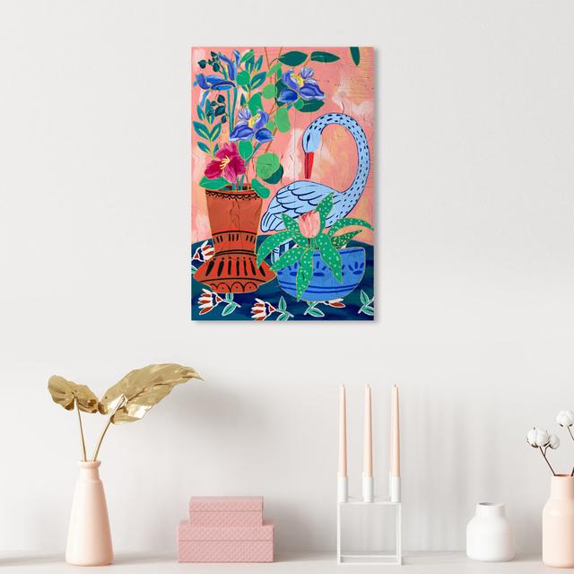 Floral And Botanical Colorful Swan Flower Garden, Modern Orange And Blue Canvas Wall Art Print For Living Room Oliver Gal Format: Wrapped Canvas, Size on Productcaster.