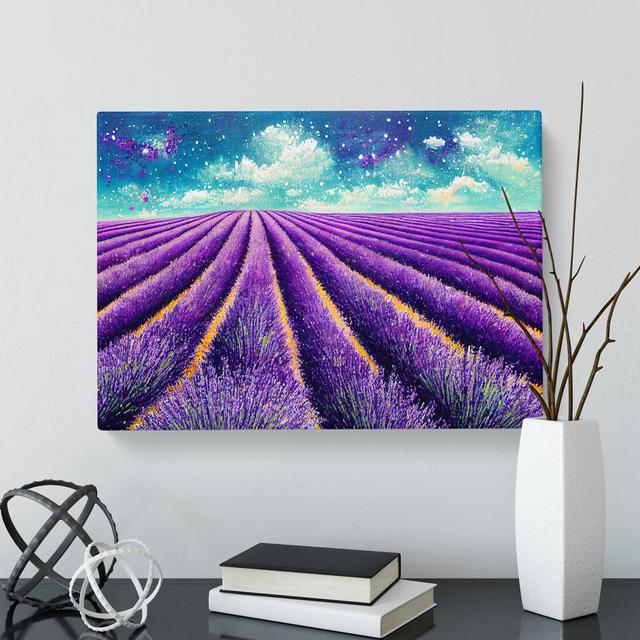 Brilliant Lavender Flower Field - Wrapped Canvas Painting Lily Manor Size: 40cm H x 60cm W x 3cm D on Productcaster.