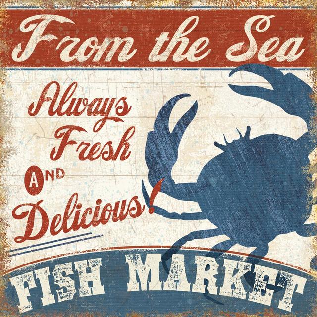 Fresh Seafood IV by Pela Studio - Wrapped Canvas Advertisement Print Highland Dunes Size: 76cm H x 76cm W on Productcaster.