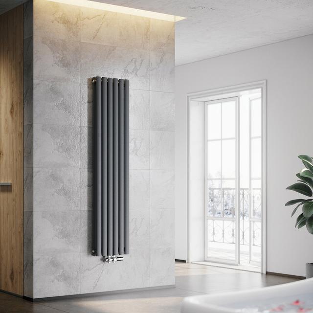 Shalanda vertical tubular radiator Belfry Heating Radiator Colour: Anthracite/Chrome, Size: 160cm H x 35.4cm W on Productcaster.