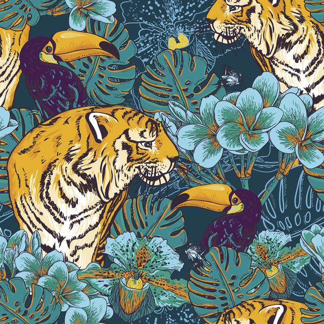 Bischoffs Tropical Background with Tiger - Wrapped Canvas Graphict Art Bay Isle Home Size: 30cm H x 30cm W x 3.8cm D on Productcaster.