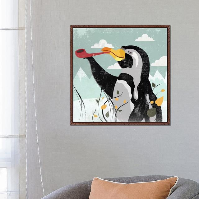 Penguin Stroll Happy Larry Format: Classic Wood Floated Frame, Size: 66.04cm H x 66.04cm W x 3.81cm D on Productcaster.