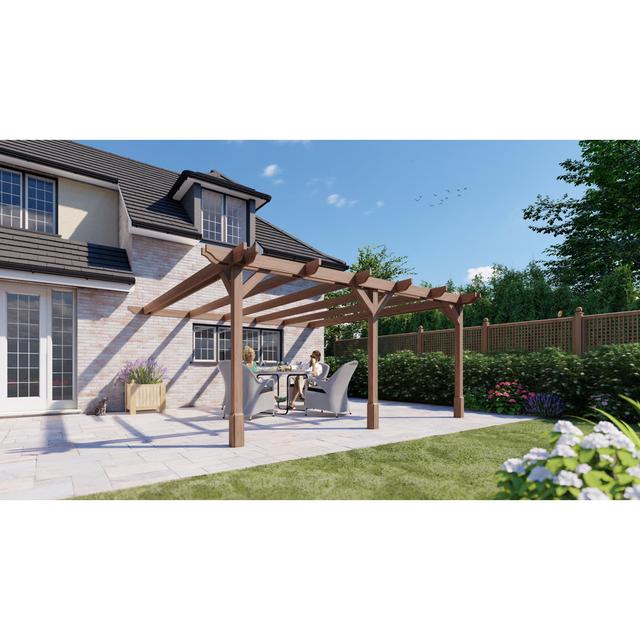 Baugus Solid Wood Pergola Dakota Fields Size: 13.7 ft x 7.87 ft, Finish: Rustic Brown on Productcaster.