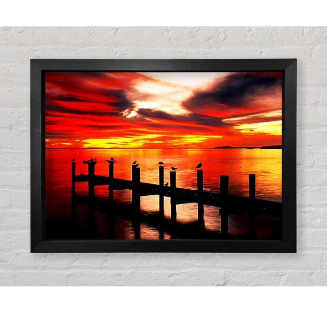 Pier Fire Sky Framed Print Highland Dunes Size: 100cm H x 141.4cm W x 3.4cm D, Format: Bronze Framed Paper on Productcaster.