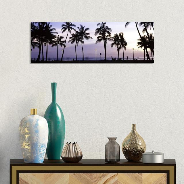 Palm Trees on the beach, Waikiki, Honolulu, Oahu, Hawaii, USA - Wrapped Canvas Panoramic Photograph Bay Isle Home Size: 30.48cm H x 91.44cm W x 1.905c on Productcaster.