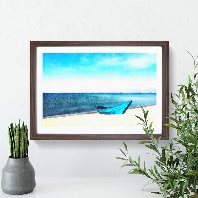 Blue Boat Upon The Beach Painting Picture Frame Graphic Art East Urban Home Format: Walnut, Size: 45cm H x 33cm W x 2cm D on Productcaster.