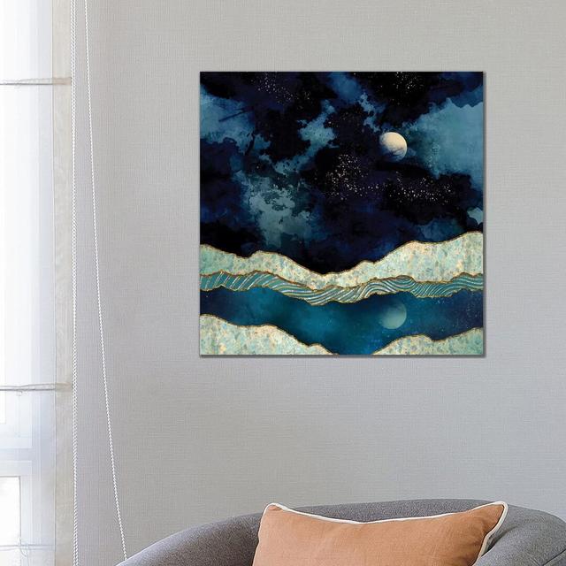 Indigo Sky - Graphic Art Print on Canvas 17 Stories Format: Wrapped Canvas, Size: 66.04cm H x 66.04cm W x 1.91cm D on Productcaster.